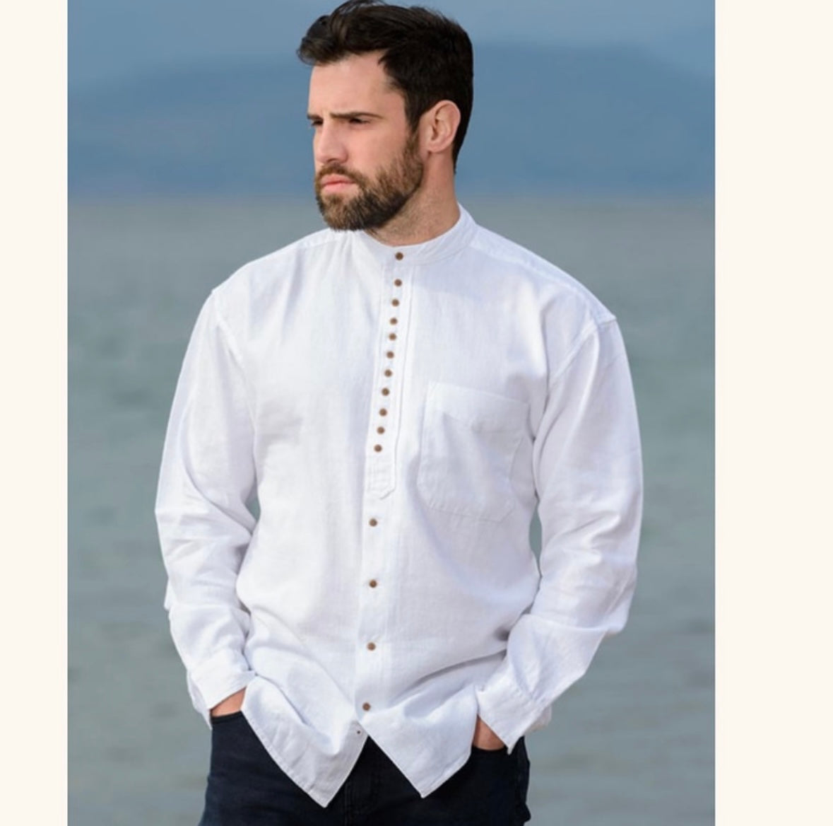 Aran Sweater Grandfather Shirt - White