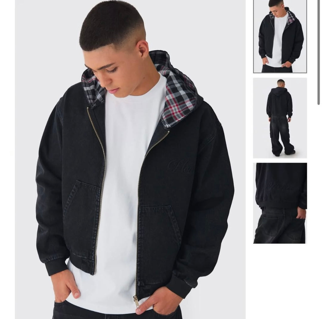 Oversized Boxy Denim Embroidered
Hoodie