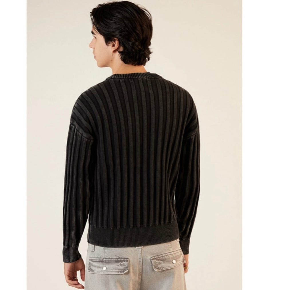 Pacsun Black Wide Ribbed Krit Crew Neck Sweater
