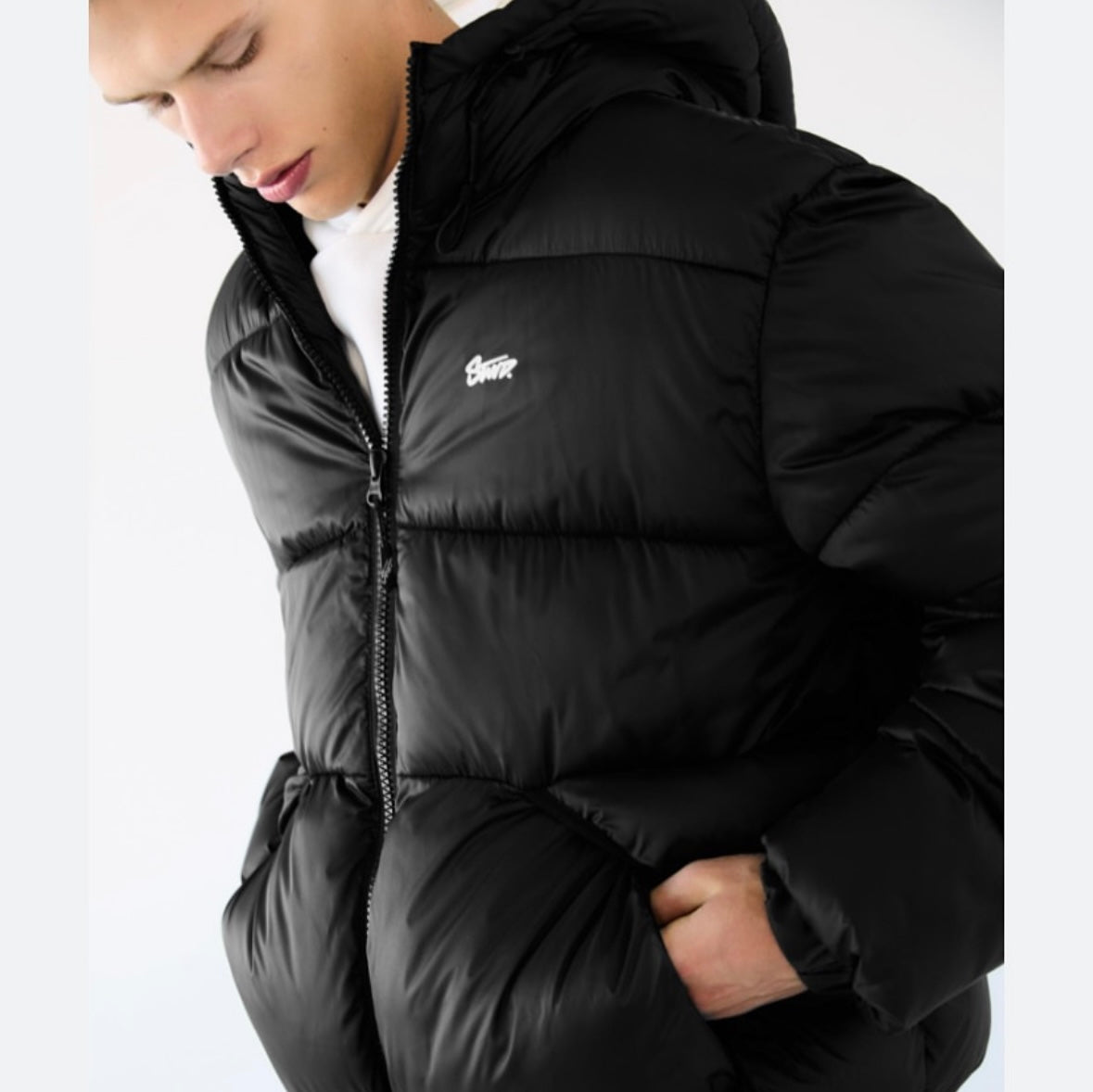 Pull&Bear STWD puffer jacket with hood in black