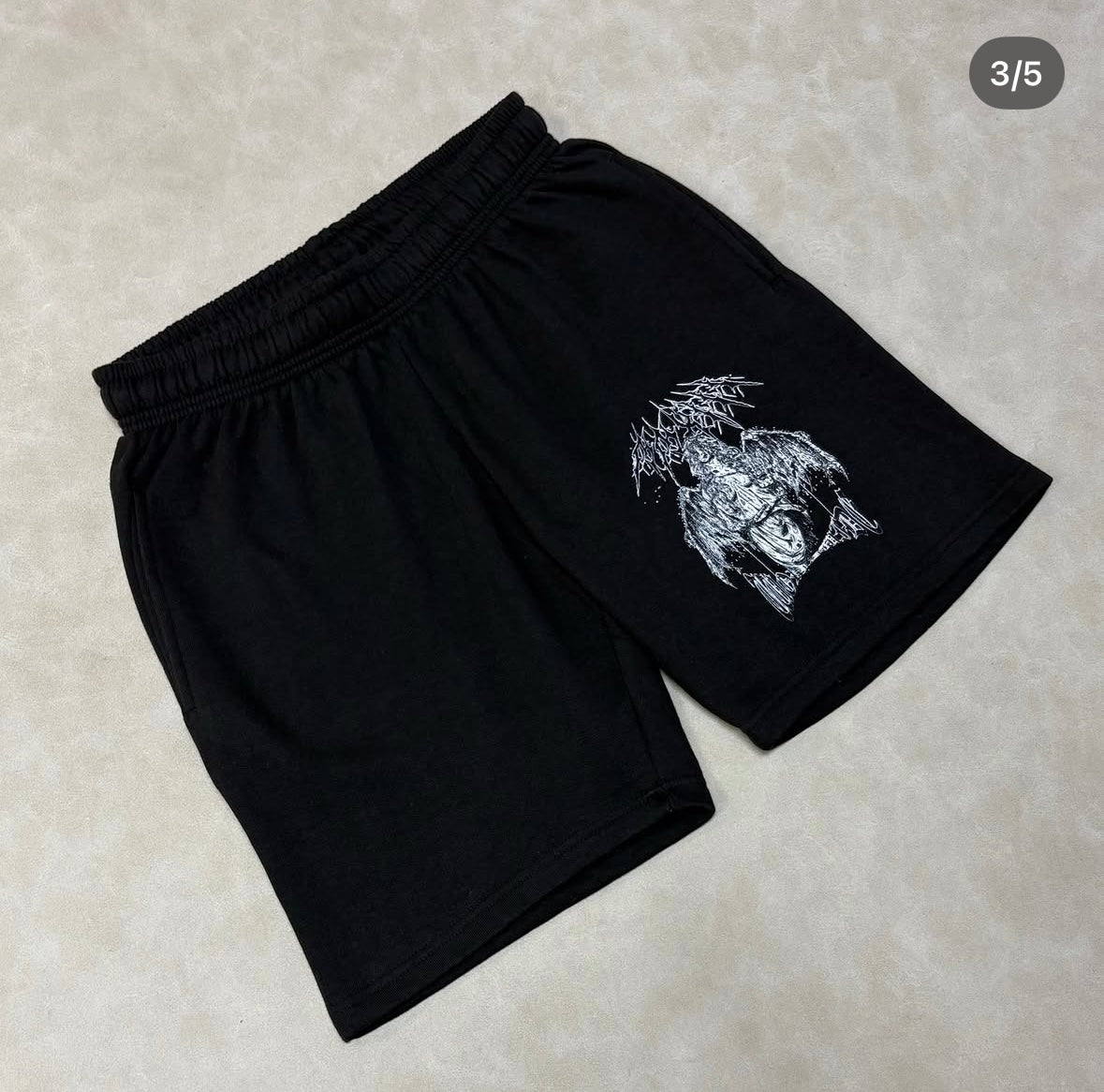 Tall Oversized Jersey Shorts With Gothic Print