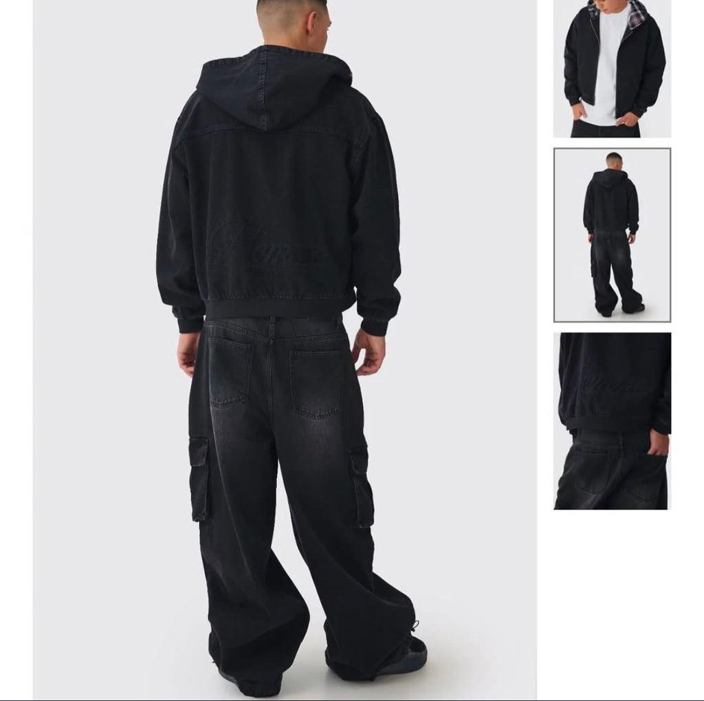 Oversized Boxy Denim Embroidered
Hoodie