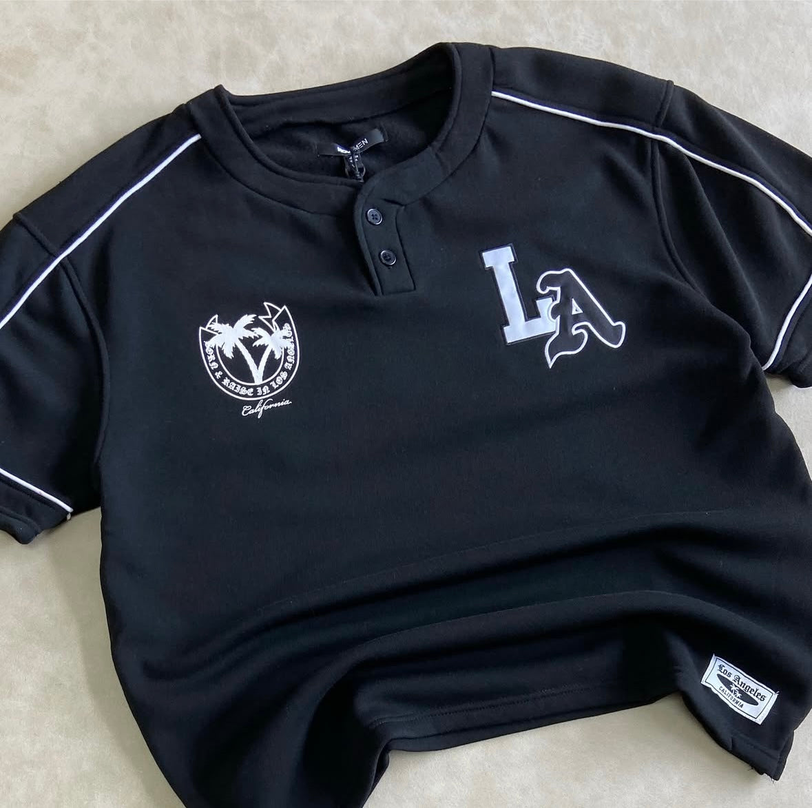 LA California Short Sleeve Henley - Black