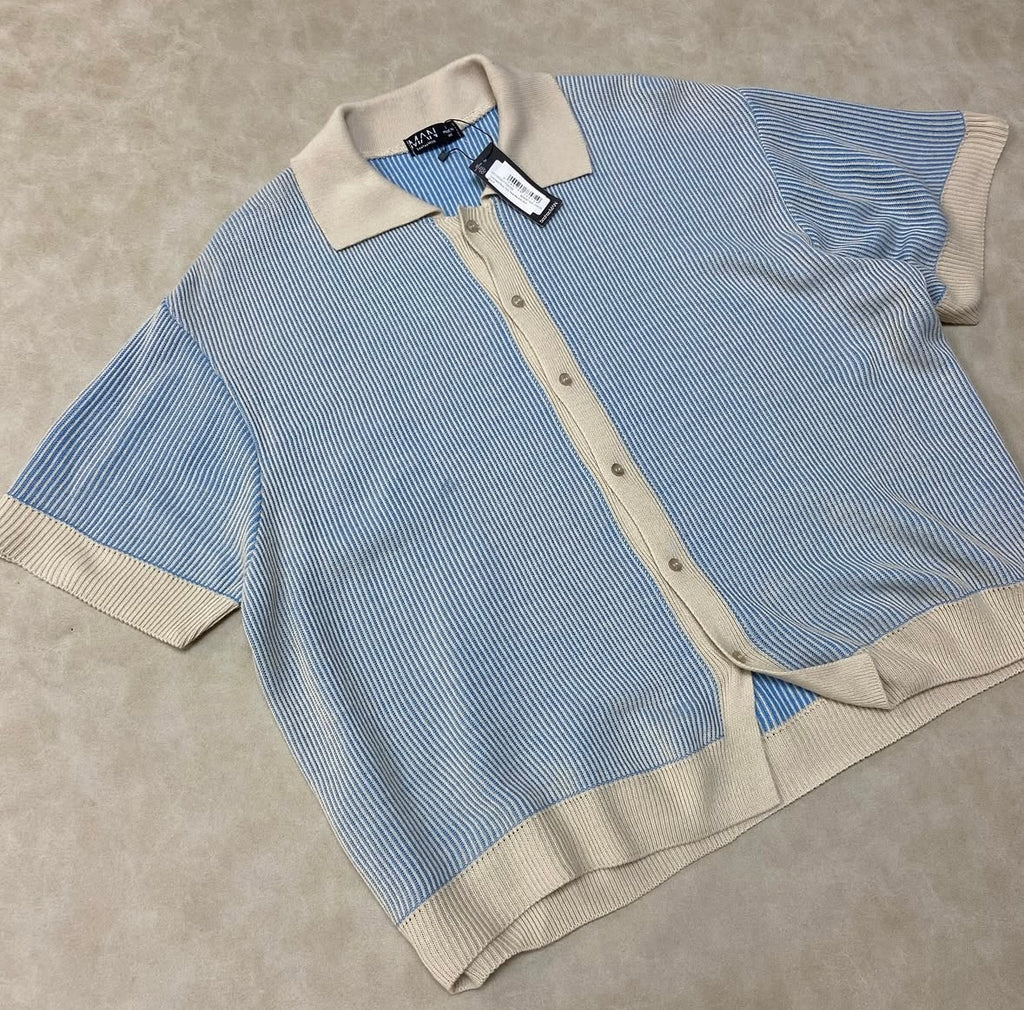 Oversized Boxy Two Tone Rib Knit Shirt