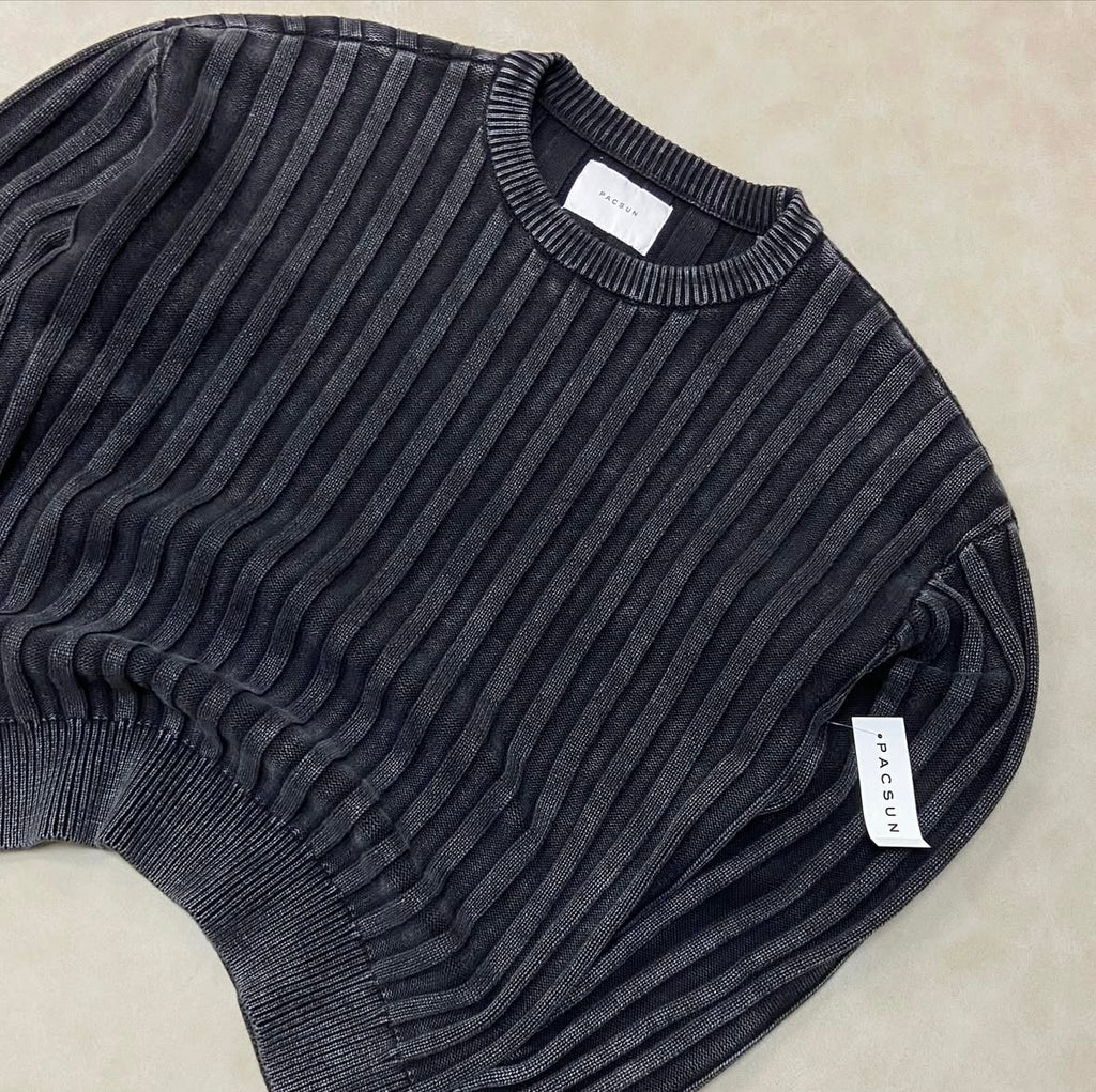 Pacsun Black Wide Ribbed Krit Crew Neck Sweater