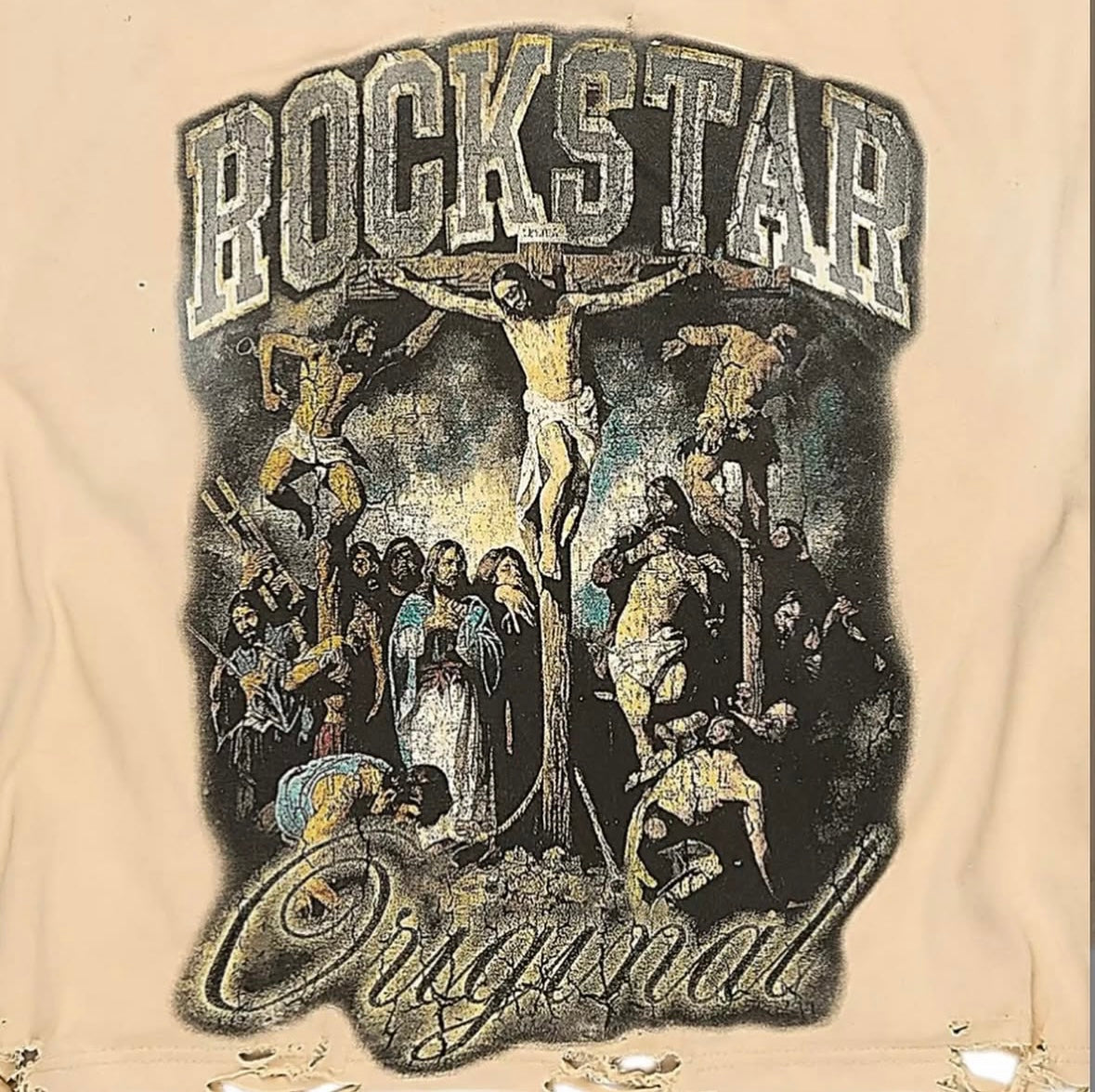 Waller Beige/Blue Boxy Crop T-Shirt