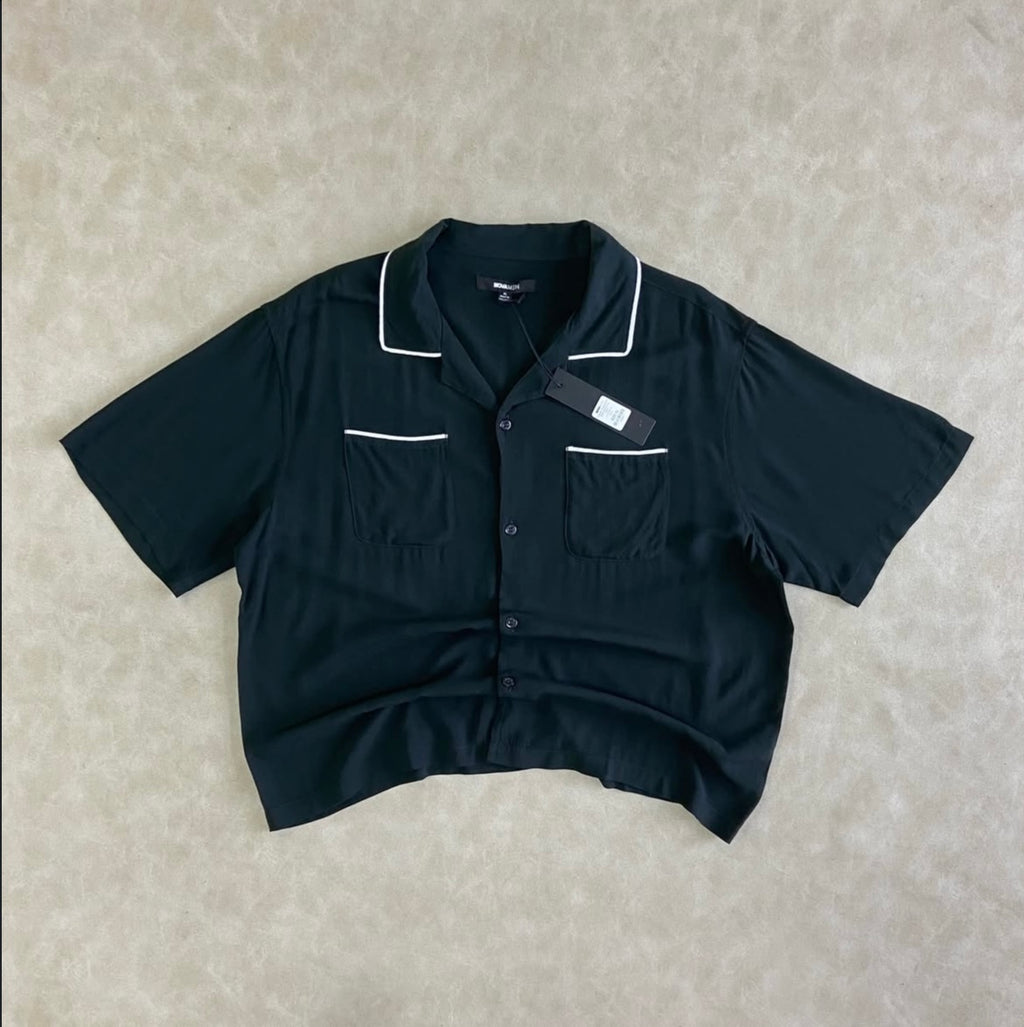 Casual Cropped PJ Style Button Up Shirt