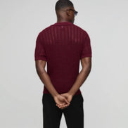 Slim Fit Open Stitch Short Sleeve Knitted Polo