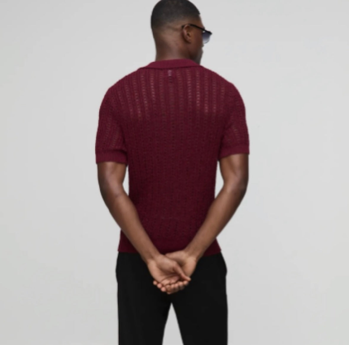 Slim Fit Open Stitch Short Sleeve Knitted Polo