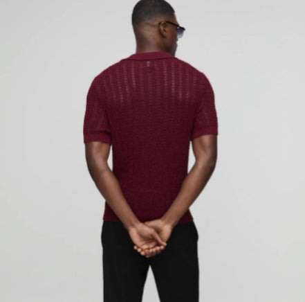 Slim Fit Open Stitch Short Sleeve Knitted Polo