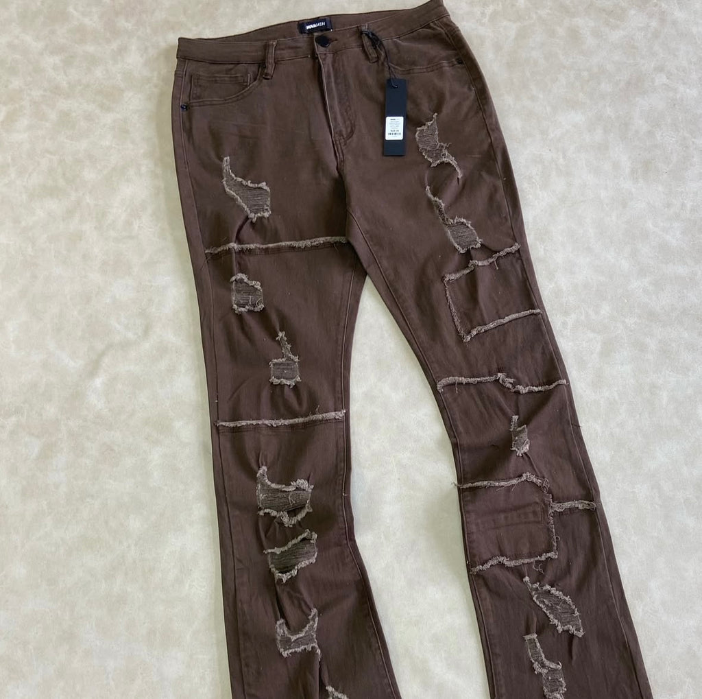 Manchester Wide Leg Stacked Pant - Darck Brown