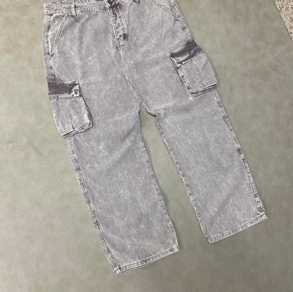 Relaxed Acid Wash Cord Cargo Trouser