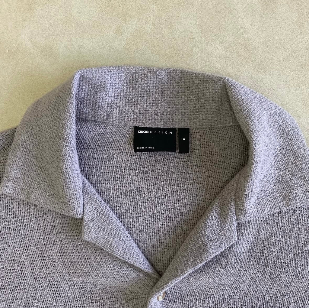 Gray square-cut linen-blend shirt with lapel collar