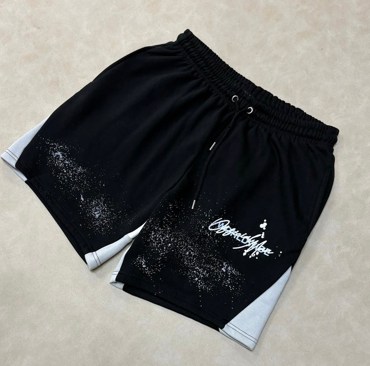 Loose Fitting Paint Splatter Shorts With Gusset