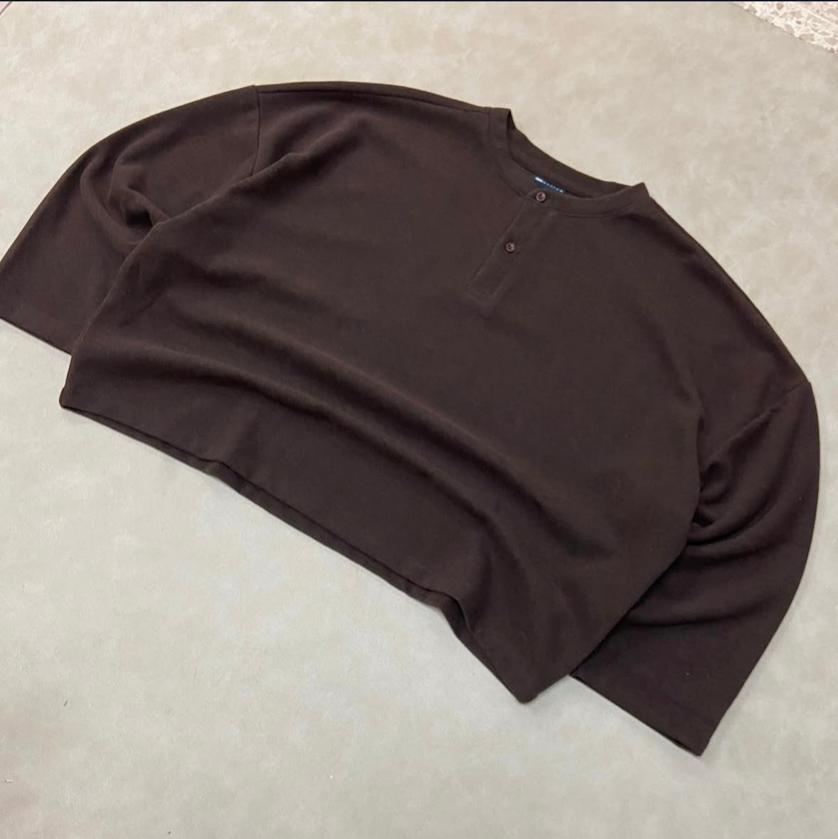 ASOS DESIGN boxy heavyweight rib henley sweater in dark brown