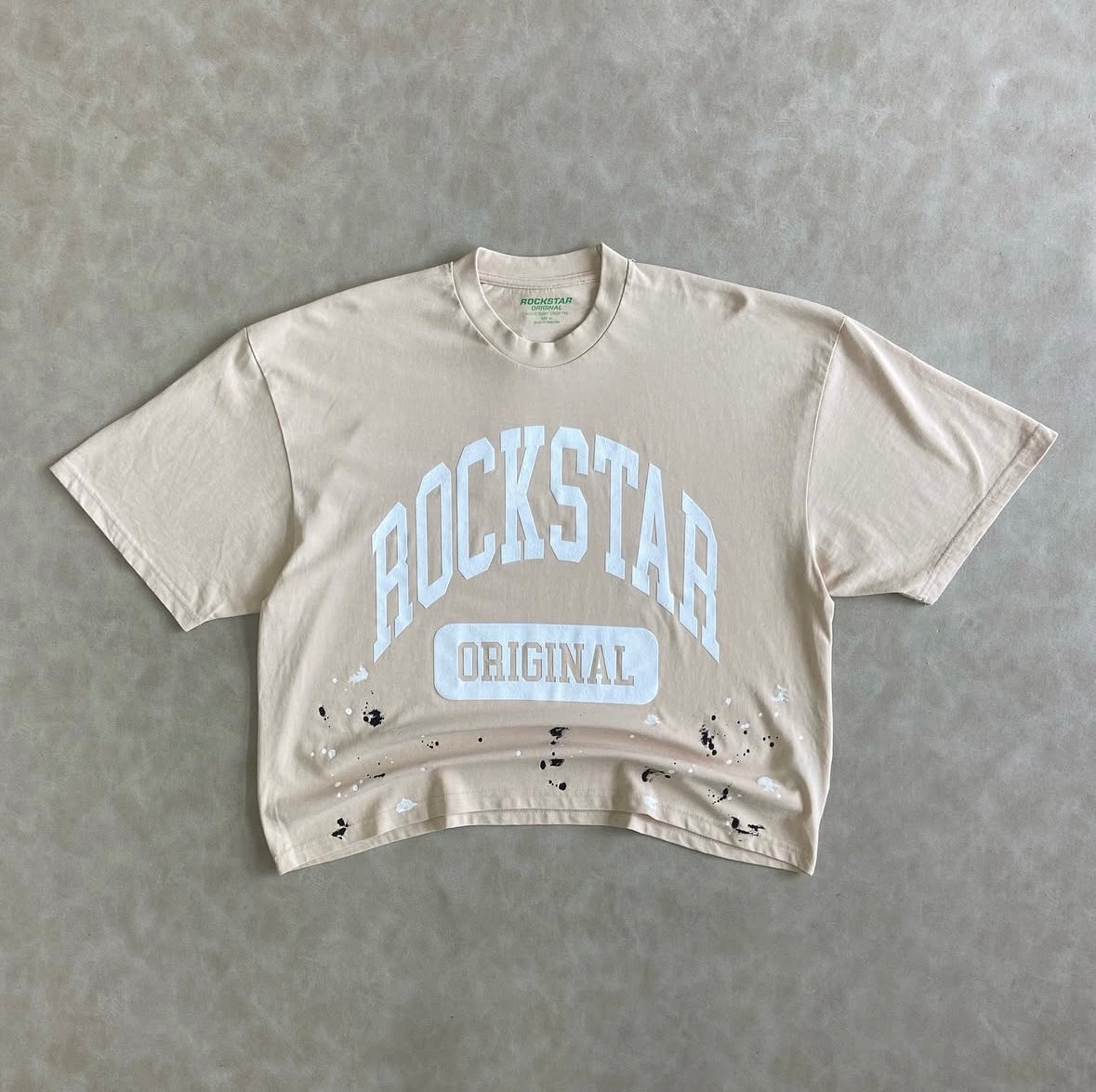 Beige/ Rockstar Boxy Crop T-Shirt