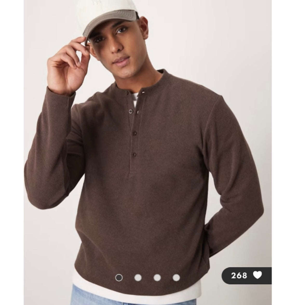 ASOS DESIGN boxy heavyweight rib henley sweater in dark brown