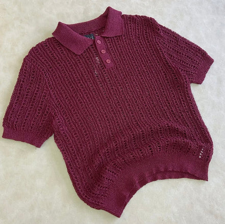 Slim Fit Open Stitch Short Sleeve Knitted Polo