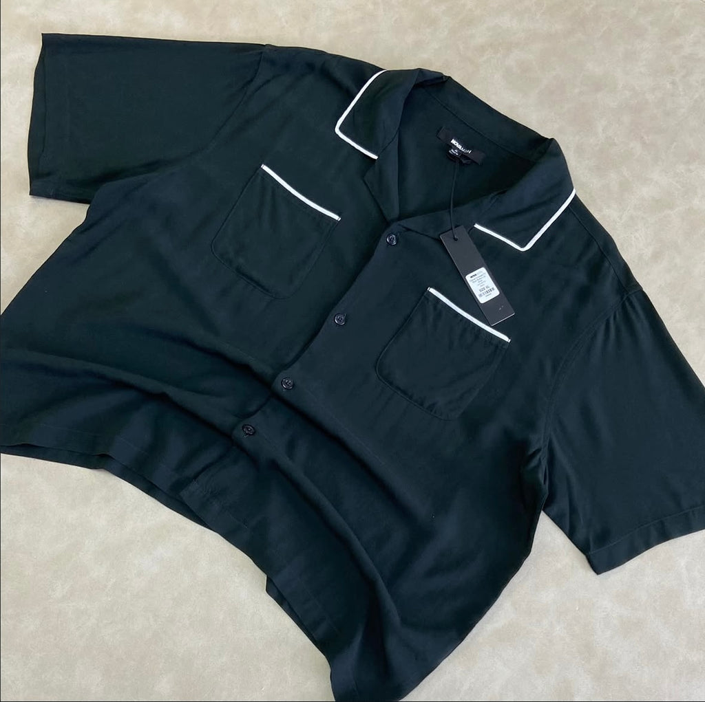 Casual Cropped PJ Style Button Up Shirt