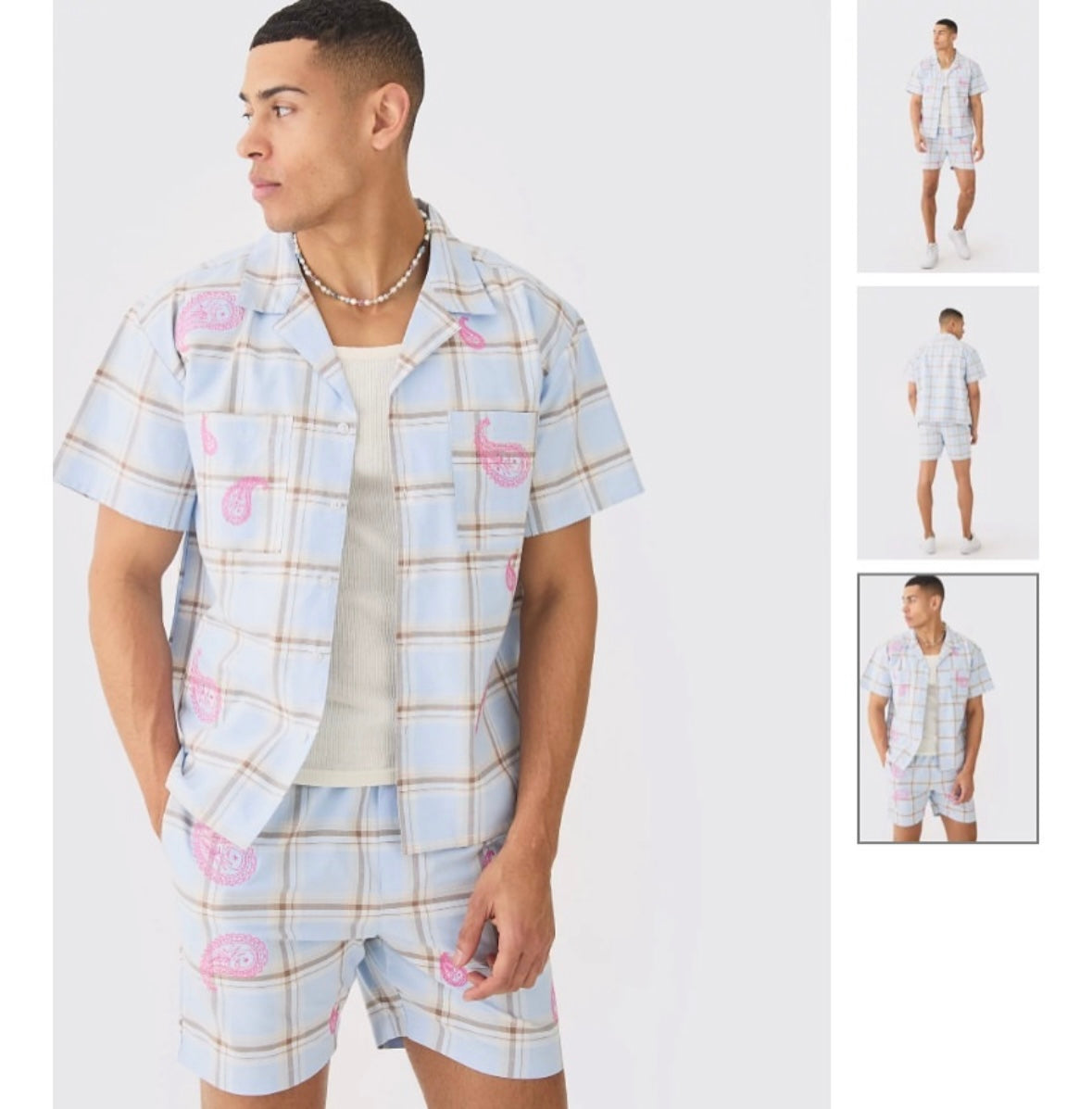 Boxy Check Paisley Embroidered Shirt