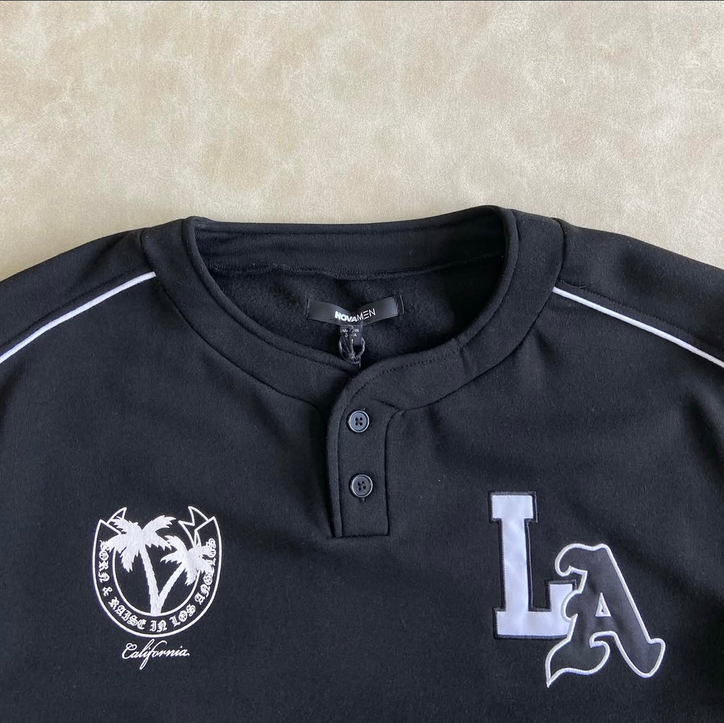 LA California Short Sleeve Henley - Black