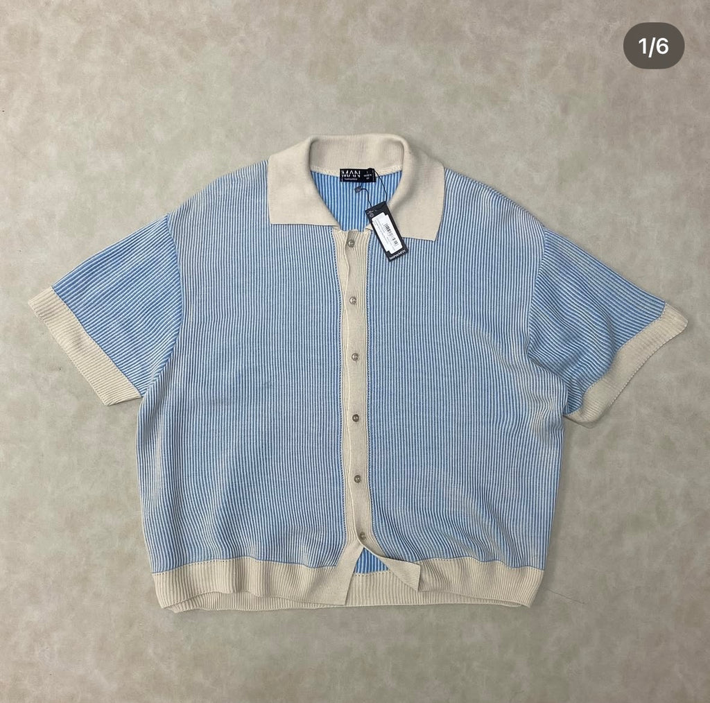 Oversized Boxy Two Tone Rib Knit Shirt