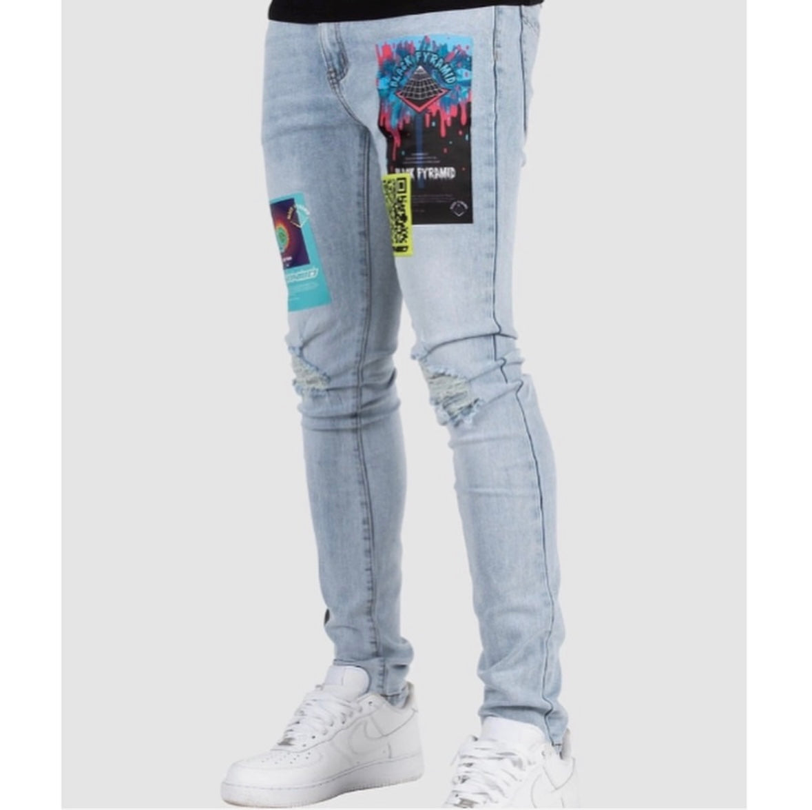 Black Pyramid Patchwork Jeans By Chris Brown