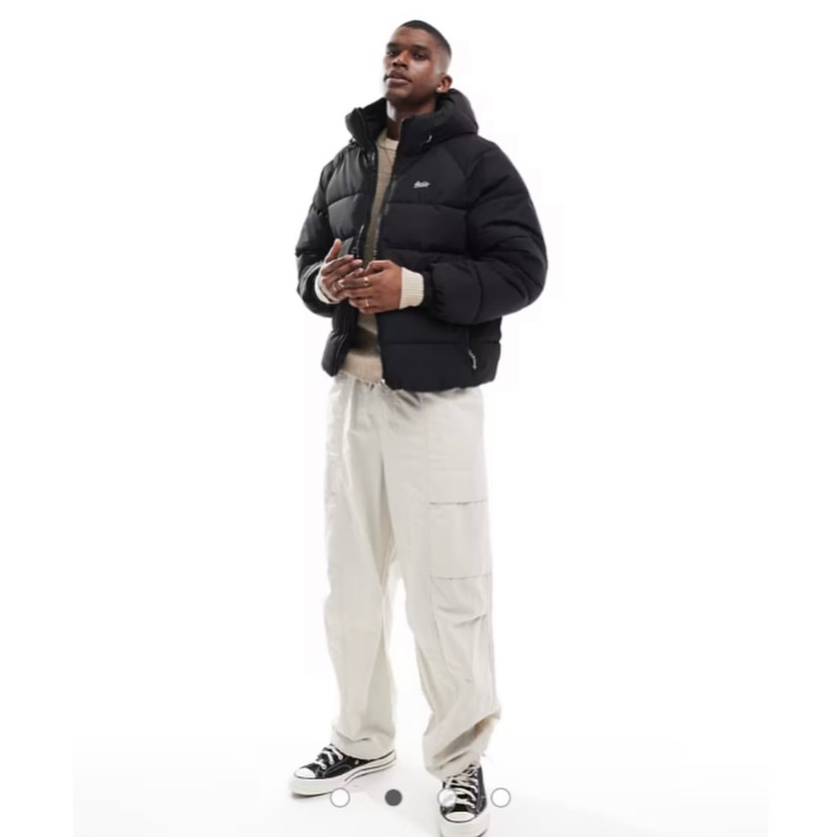 Pull&Bear STWD puffer jacket with hood in black
