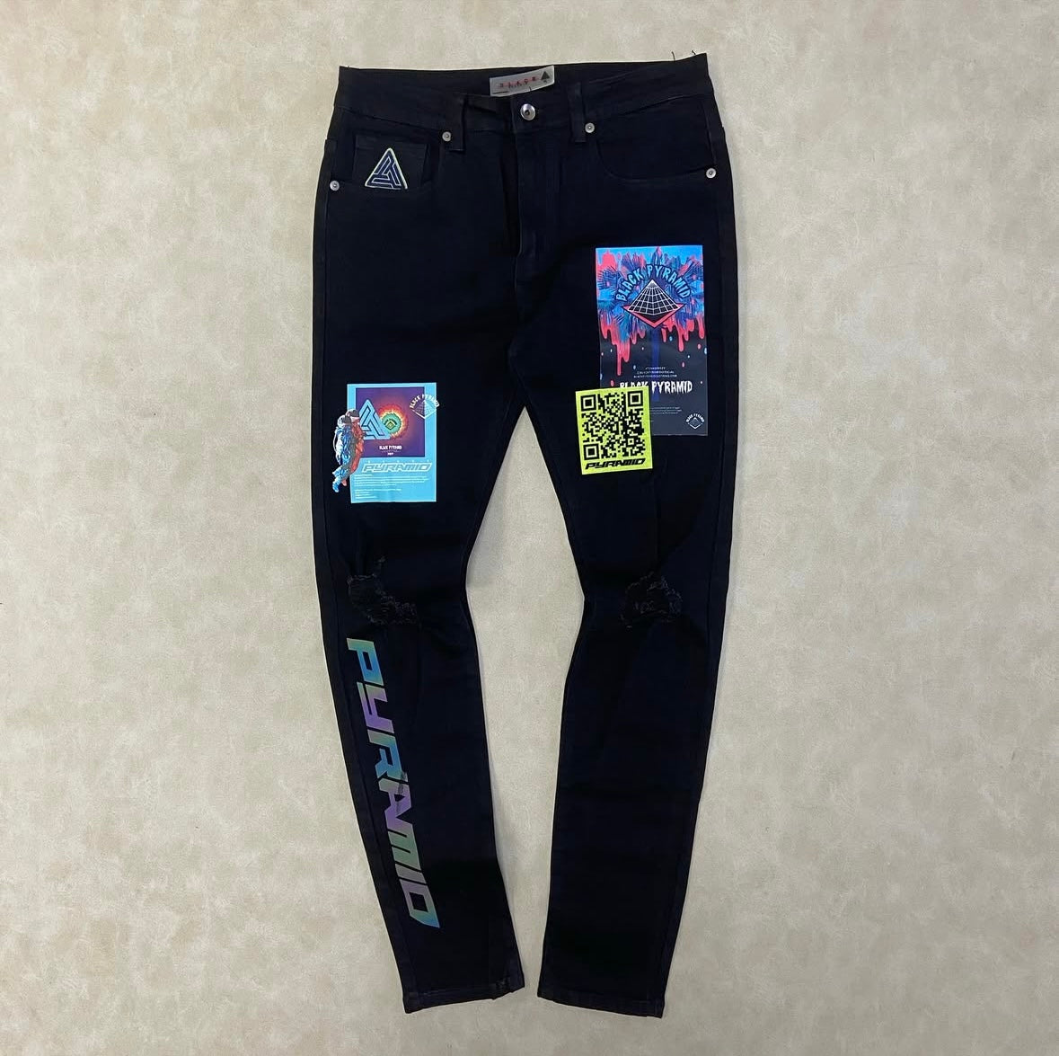 Black Pyramid Patchwork Jeans By Chris Brown
