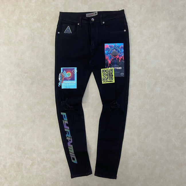 Black Pyramid Patchwork Jeans By Chris Brown