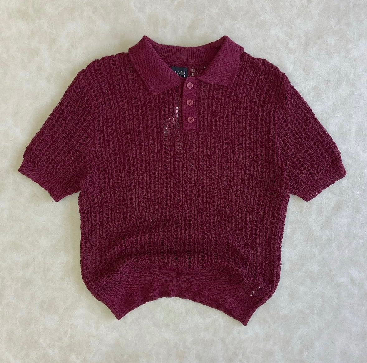 Slim Fit Open Stitch Short Sleeve Knitted Polo