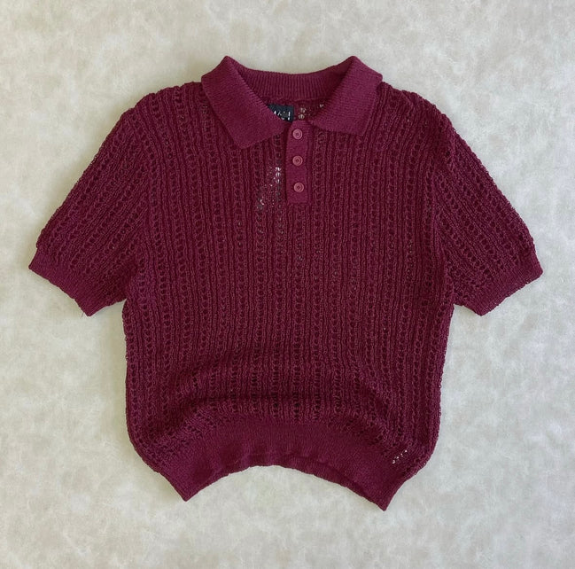 Slim Fit Open Stitch Short Sleeve Knitted Polo