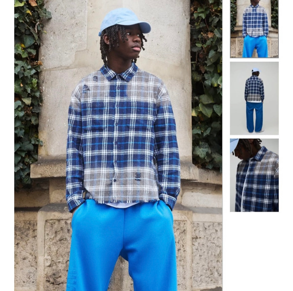 Oversized Flannel Check Distressed
Collared Shirt