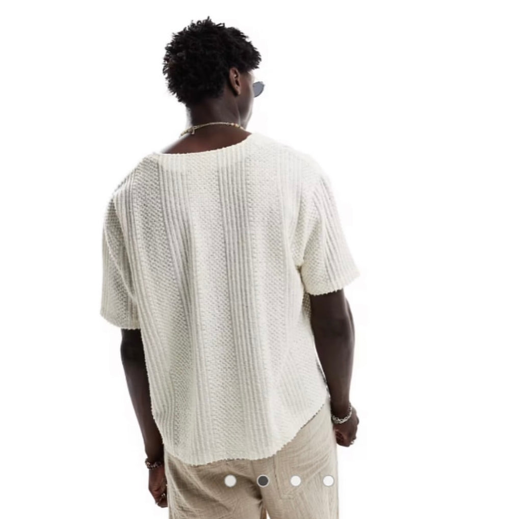 ASOS DESIGN t-shirt with deep v neck in textured