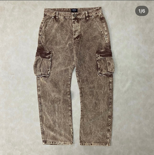 Acid Wash Corduroy Loose - Fit Cargo Pants