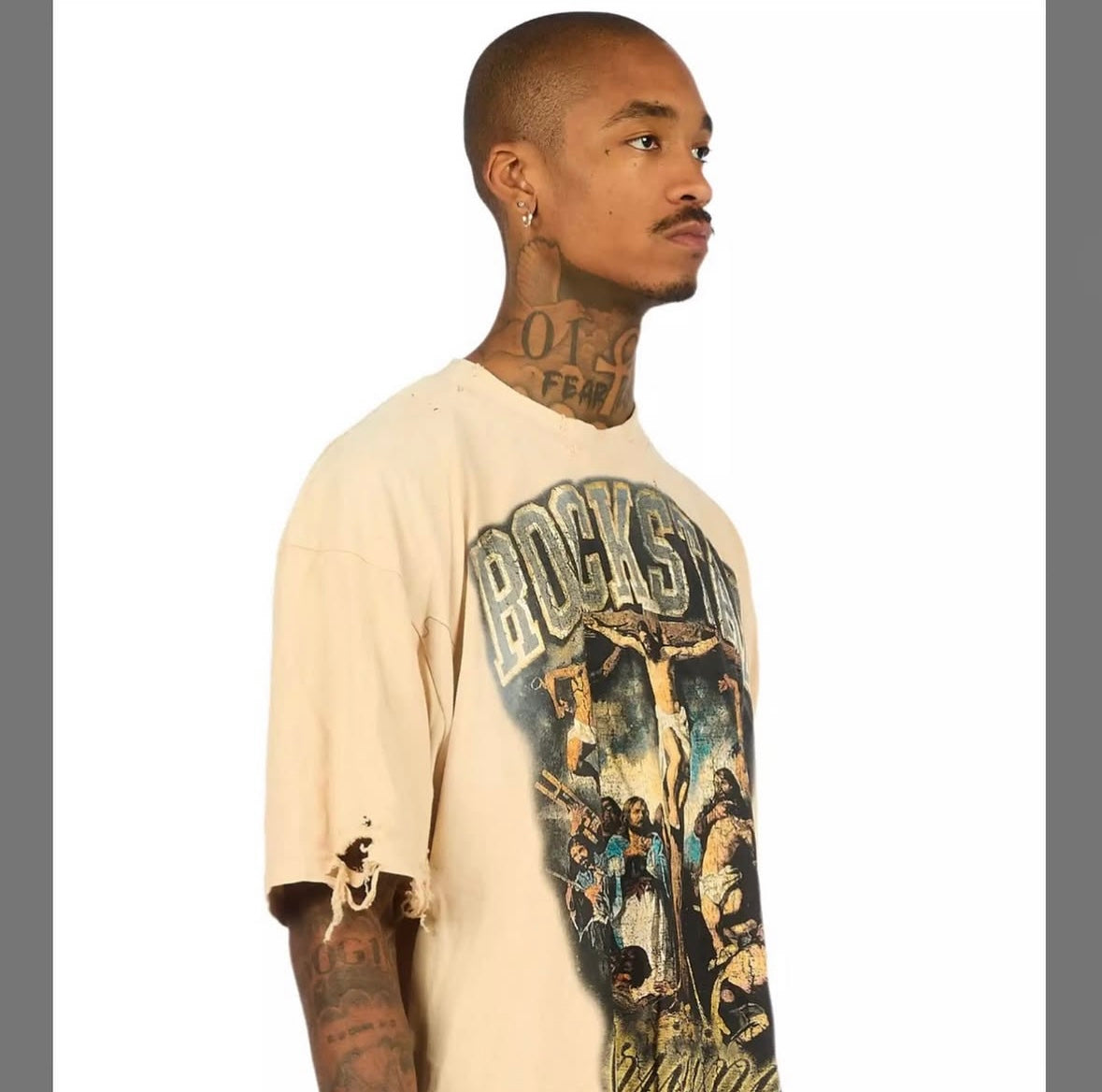 Waller Beige/Blue Boxy Crop T-Shirt