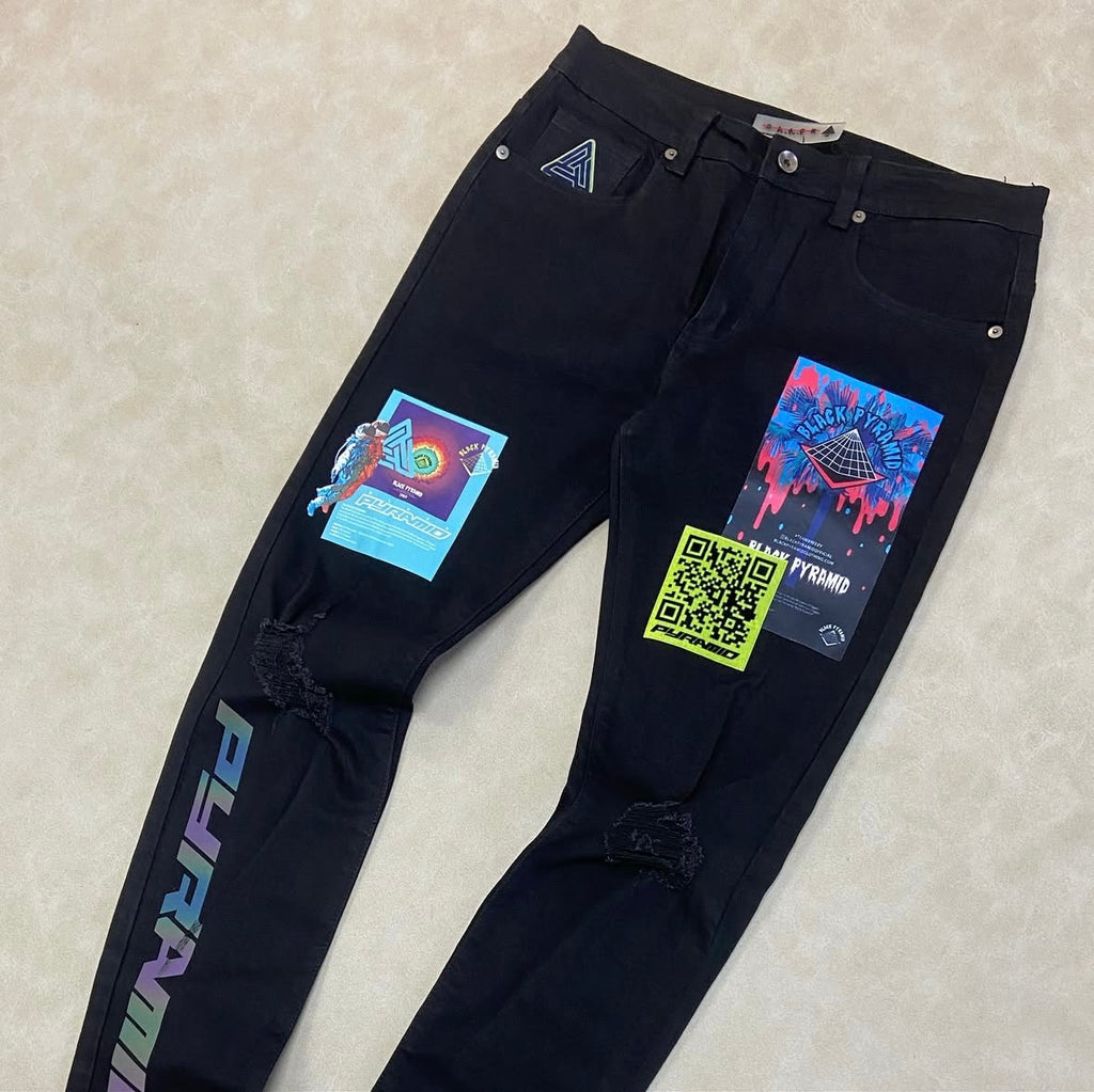 Black Pyramid Patchwork Jeans By Chris Brown