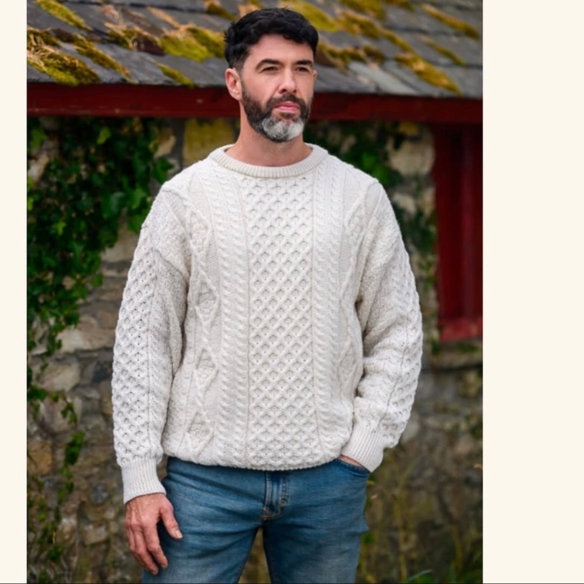 Aran Sweater Cable Knit Crew Neck Aran
Wool Sweater