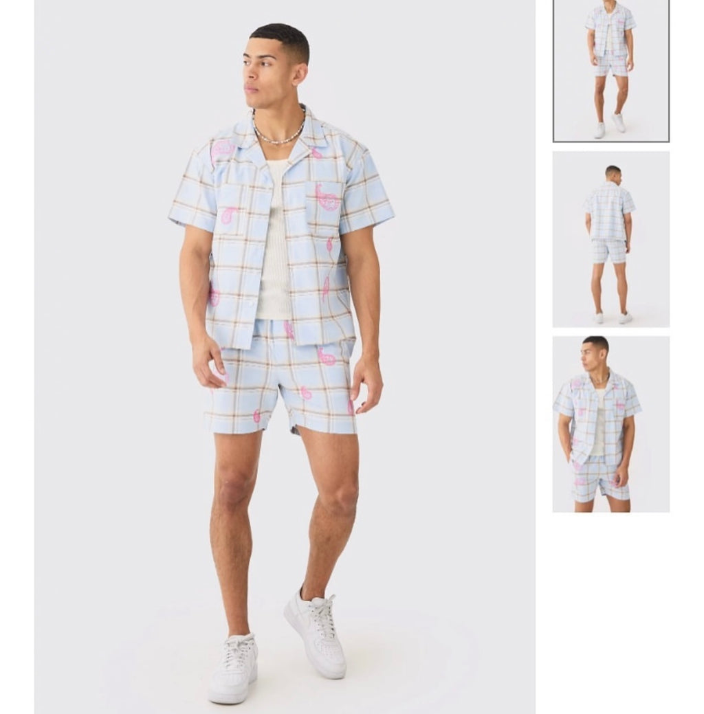 Boxy Check Paisley Embroidered Shirt