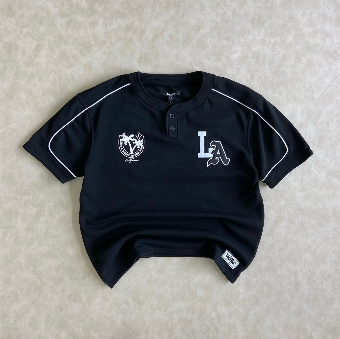 LA California Short Sleeve Henley - Black