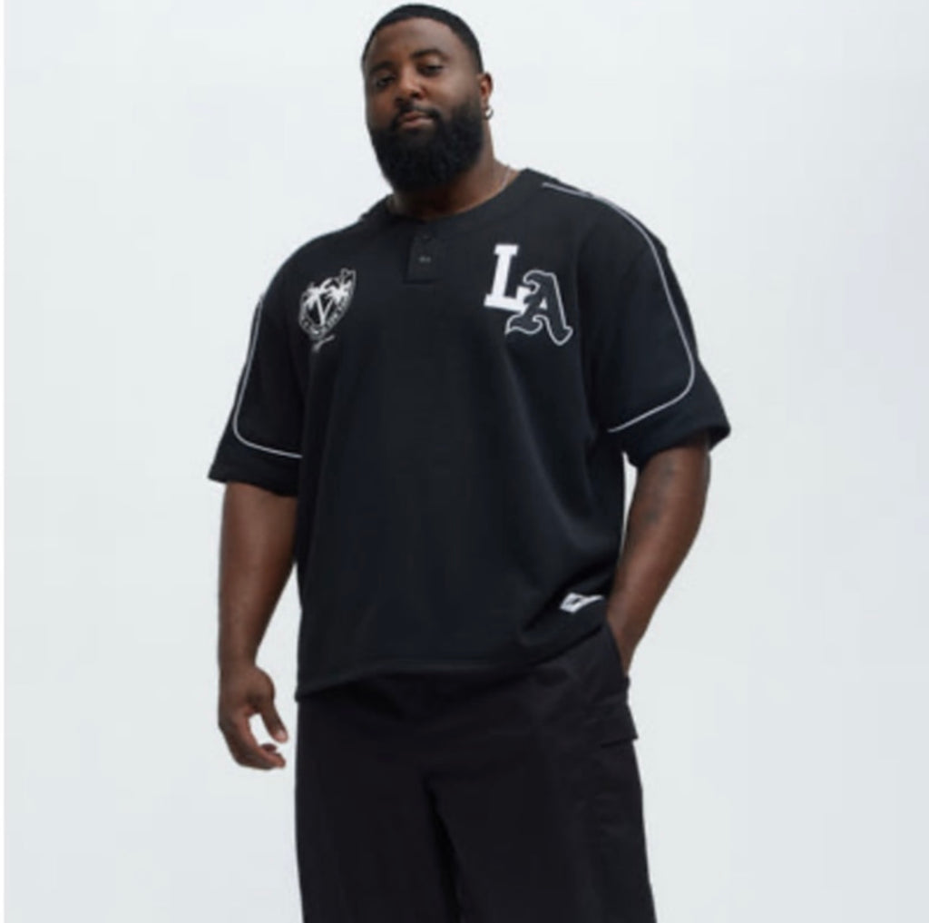 LA California Short Sleeve Henley - Black