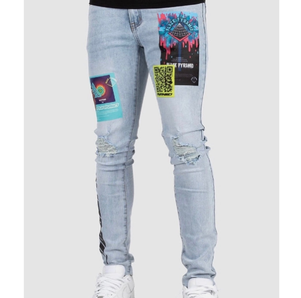 Black Pyramid Patchwork Jeans By Chris Brown