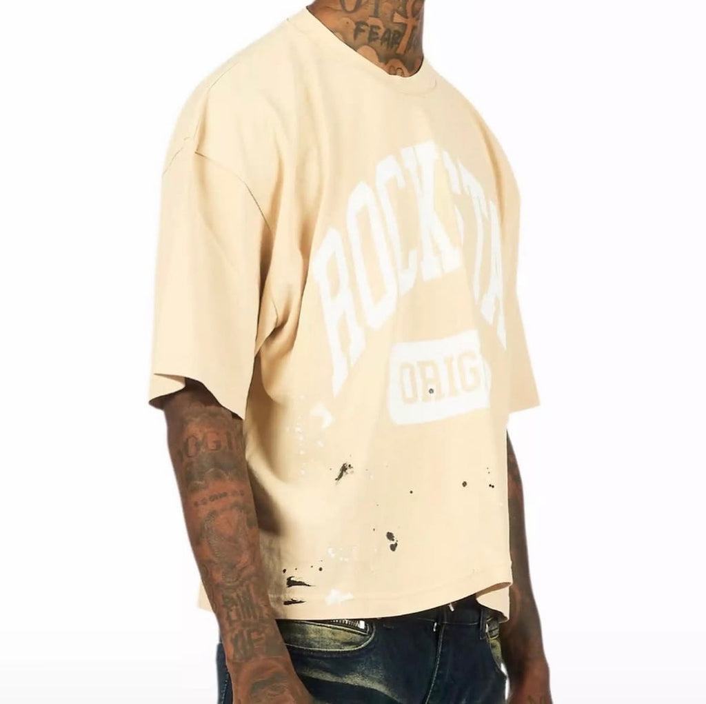 Beige/ Rockstar Boxy Crop T-Shirt