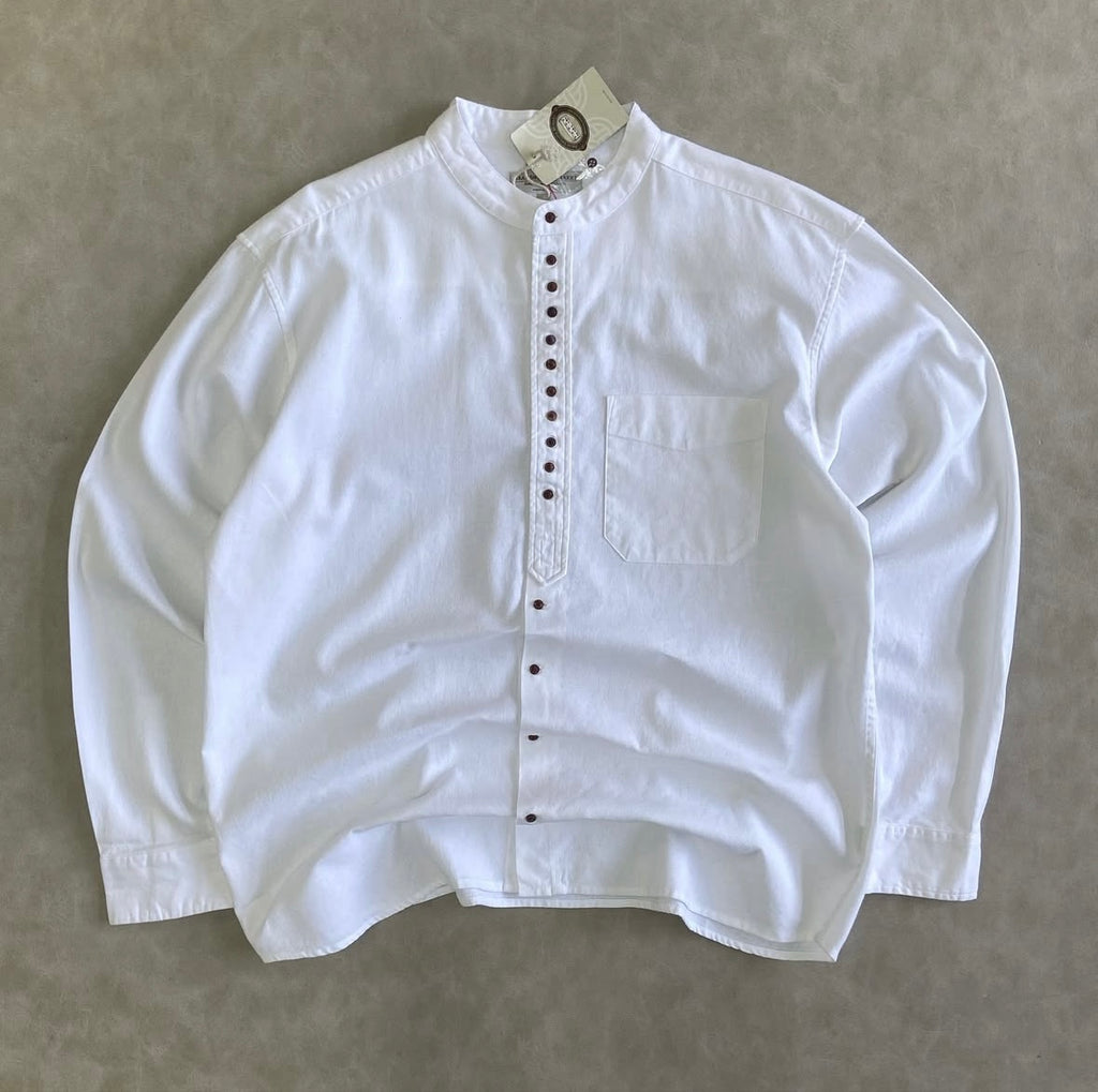 Aran Sweater Grandfather Shirt - White