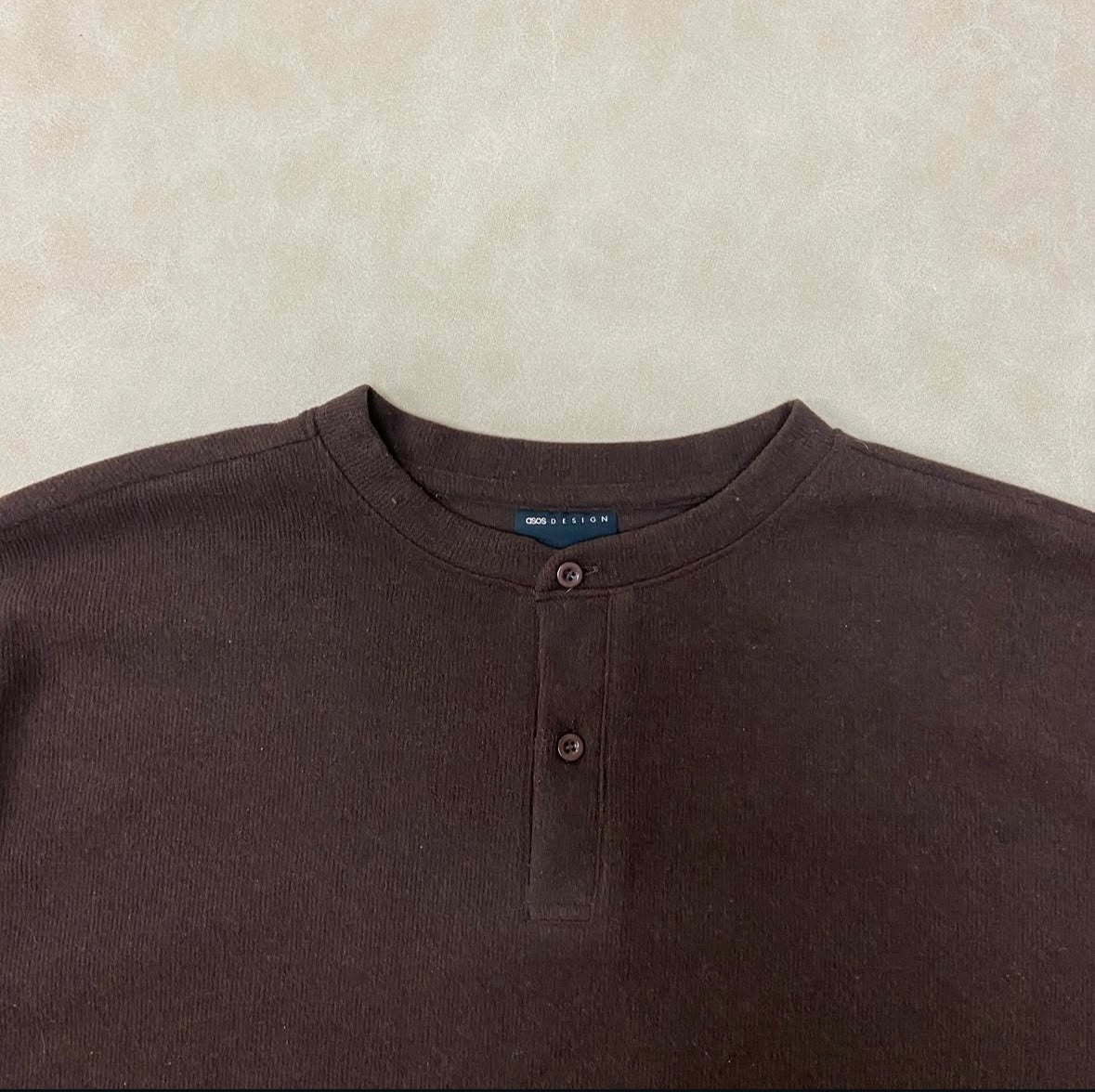 ASOS DESIGN boxy heavyweight rib henley sweater in dark brown