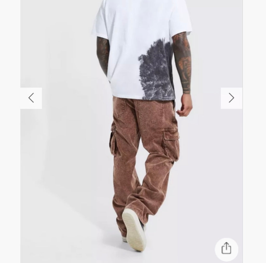 Acid Wash Corduroy Loose - Fit Cargo Pants