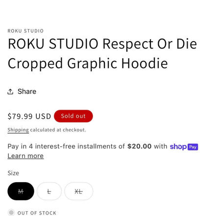 ROKU STUDIO Respect Or Die Cropped
Graphic Hoodie