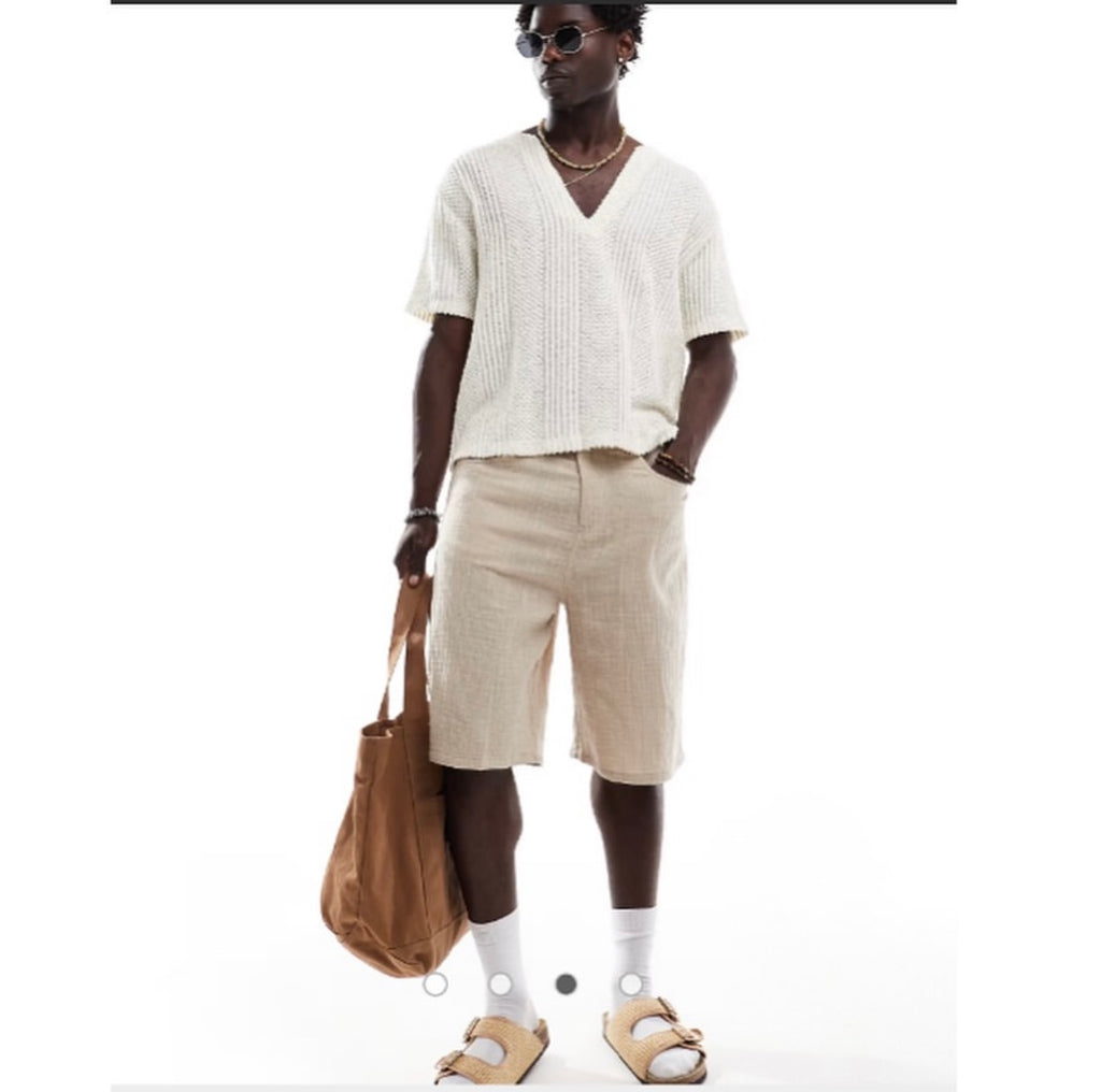 ASOS DESIGN t-shirt with deep v neck in textured