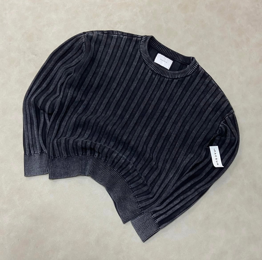 Pacsun Black Wide Ribbed Krit Crew Neck Sweater