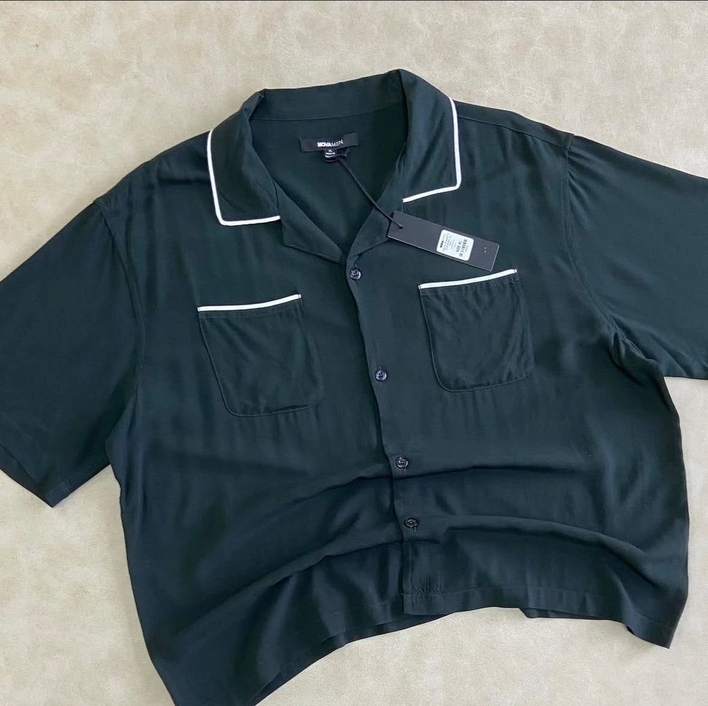 Casual Cropped PJ Style Button Up Shirt